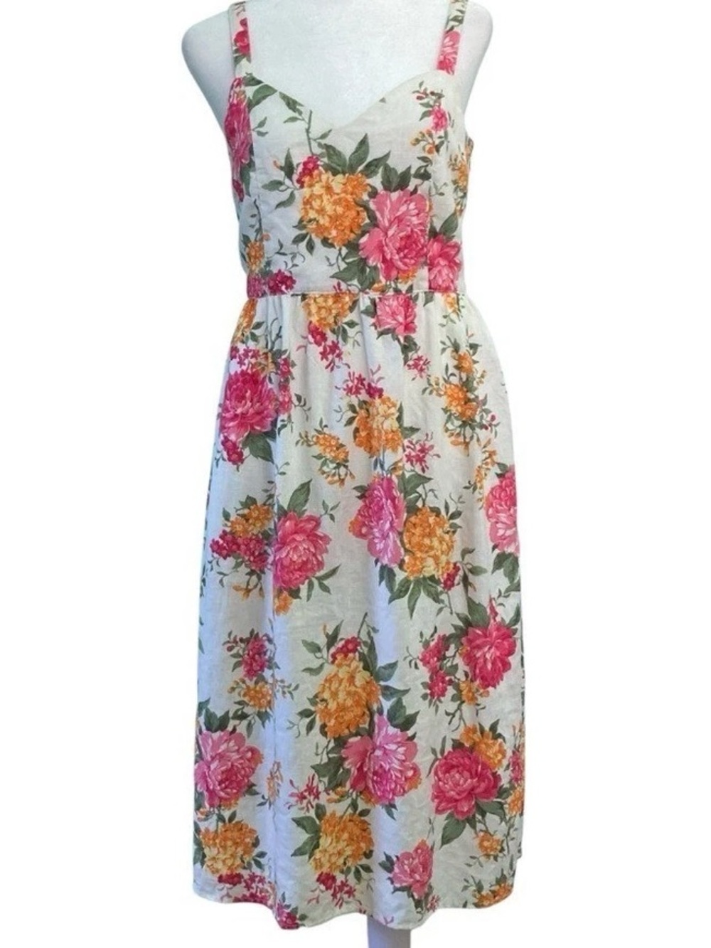 CYNTHIA ROWLEY • Linen Midi Sun Dress • White Floral • Womens 6 US